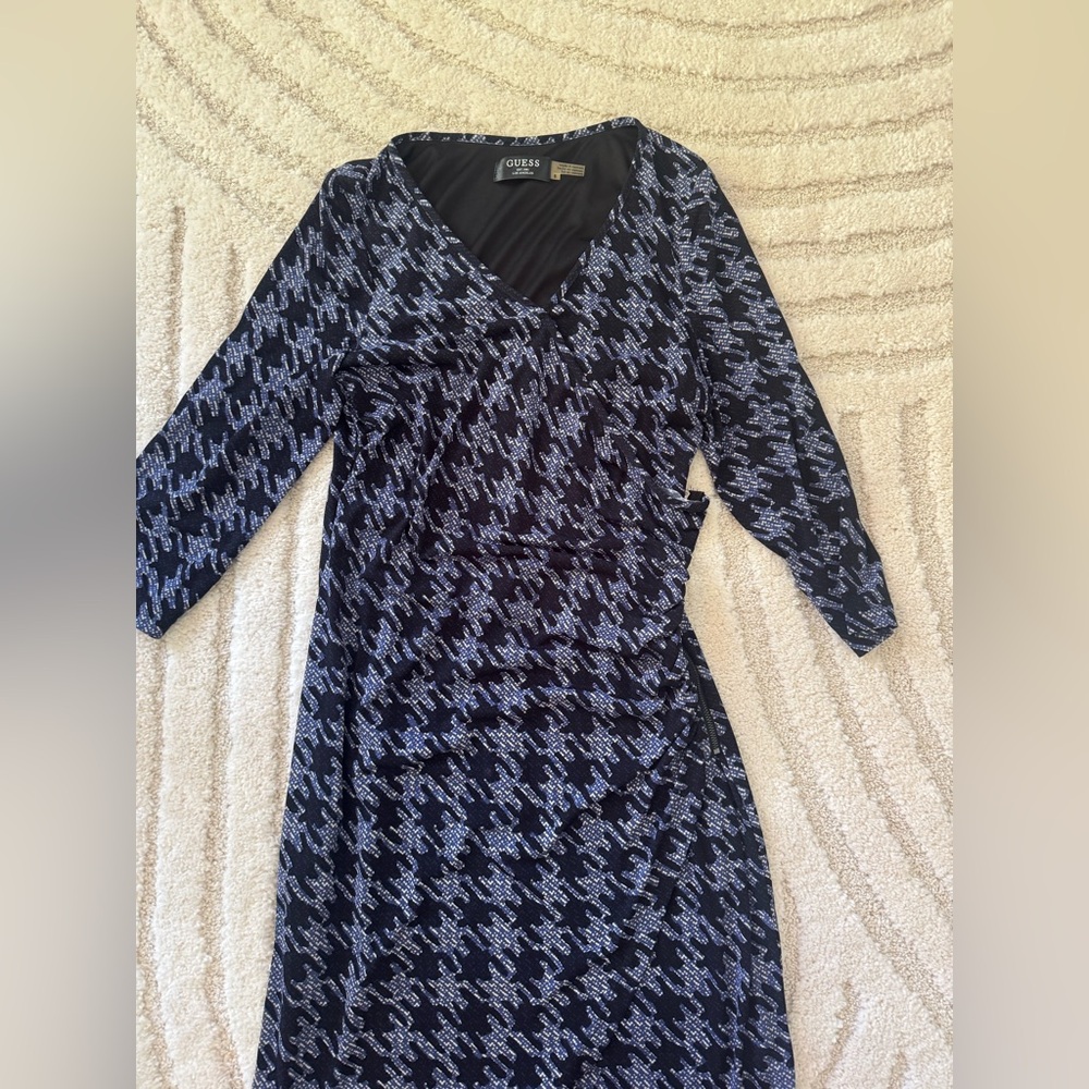 Guess Blue and Black Sheath Dress with Cuffed Long Sleeves